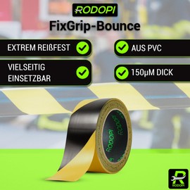 RODOPI Floor Marking Tape FixGrip Bounce 33 m x 50 mm Barrier Tape Yellow Black or Red White 150 µm Marking Tape PVC Tape Tear-Resistant Warning Tape - Yellow/Black 1 Roll