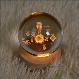 YonderSageTech 2.36 Inch 3D Galaxy Crystal Ball Night Light Lamp with Wooden Base, Warm Glow LED Mood Night Light, Gift for Boys, Girls, and Teens (Explorer)