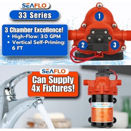 SEAFLO 33 Series DC Diaphragm Pump – 4-Year Warranty! 24V, 3.0 GPM, 45 PSI, Self-Priming, Run Dry Safe, Built-In Pressure Switch | Ideal for Marine, RV, and Water Systems