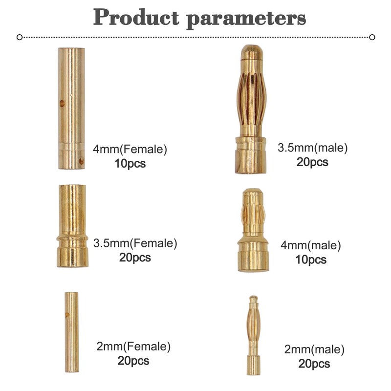 100PCS 2mm 3.5mm 4mm Female Male Gold Banana Bullet Connector