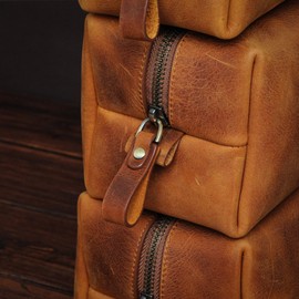 MayaCraft Handcrafted Leather Toiletry Bag for Cosmetics, Handmade Leather Dopp Kit to Keep Toiletries for Travels, Purple, Large