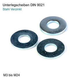 Washers M10 Galvanised Steel – DIN 9021 – Washers – U Washers – Flat Washers (Size: M10; Quantity: 50 Pieces)