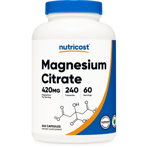 Nutricost Magnesium Citrate 420mg, 240 Veggie Capsules - 60 Servings, Gluten Free, Non-GMO, Vegetarian Friendly