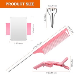 Hair Styling Tools Set - 17 Pieces Including Sectioning Rings, Tail Combs, Clips, and Wrist Pin Holder for Braiding (Pink)