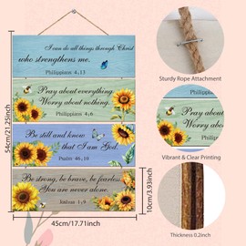 Christian Gifts for Women, Bible Verse Sunflower Wooden Hanging Sign, Inspirational Religious Wall Decor for Home Bedroom Living Room