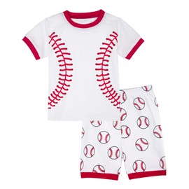 A&J DESIGN Kids Boys Baseball Pajamas Cotton Short Set (8, Baseball)