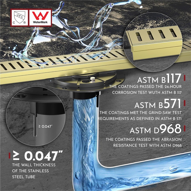 WEBANG 12 Inch Linear Shower Drain Rectangular Floor Drain with