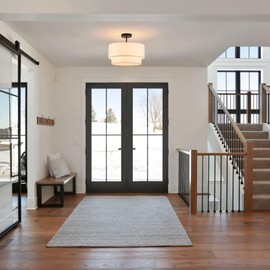 Buovikalo 16" Semi Flush Mount Ceiling Lights, 3 Light Entryway Ceiling Light Fixtures with Double Drum Linen Fabric Shade, Large Drum Light Fixture for Bedroom, Foyer and Hallway