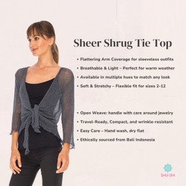 SHU-SHI - Ladies Tie Down Bolero Cardigan - Transparent - Lightweight Knit Material, steel grey