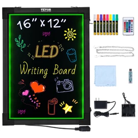 VEVOR LED Message Writing Board, 16"x12" Illuminated Erasable Lighted Chalkboard, Neon Effect Menu Sign Board, Drawing Board with 8 Fluorescent Chalk Markers and Remote Control, for Home Wedding Shop