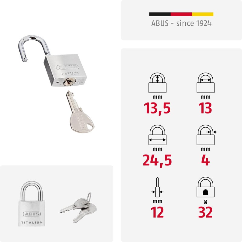 ABUS Padlock Titalium 64TI/25 gl.-6256 - keyed Alike - Lock
