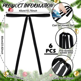 Janinka Velvet Christmas Swag Bow 23.5 x 15.5 Inches Rustic Large Velvet Christmas Staircase Wreath Bows Vintage Christmas Tree Topper Bows Large Velvet Bow for Christmas Outdoor(Black,6 Pcs)