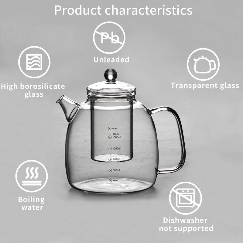 high borosilicate glass kettle with scale markings, a 2000ml water