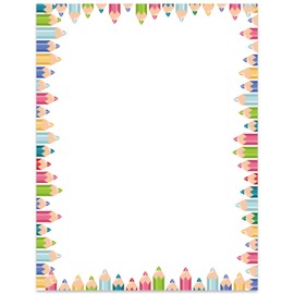 Whaline 80 Sheets Colorful Pencil Border Stationery Paper Letterhead Letter Writing Paper Cute Computer Printer Paper for Back to School Notes Greeting Cards Invitation School Printing, 8.5 x 11 In