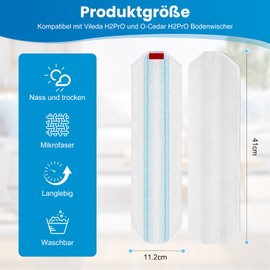 8 Stück Ersatzbezug Set für Vileda H2PrO und O-Cedar H2PrO Bodenwischer, Waschbare und Wiederverwendbare Flacher Mikrofaser Wischpads, Wischmopp Bezug Für Fliesen, Laminat & Hartböden