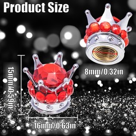 MEAJOO 4PCS Crown Bling Tire Stem Valve Caps, Crystal Diamond Car Wheel Tire Valve Caps Universal Copper Core Stem Covers for Cars, SUV, Trucks, Bikes, Motorcycles, Bicycles (Silver & Red)