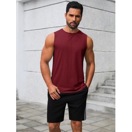 Runcati Men's Workout Tank Tops Sleeveless Athletic Gym Muscle Shirt Casual Basic Summer Fitness Tees Burgundy