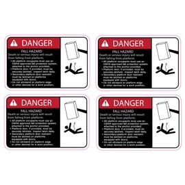 Generic (4) Bucket Boom Truck Danger Warning Fall Hazard Keep Clear Bucket Truck & Crane Truck Safety Decal Stickers, Red