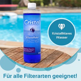 Cristal Clear Effect Turbidity Remover – For All Filter Types – Against Cloudy Pool Water – Improves Filtration – Easy to Use – For Crystal Clear Water in Pool & Whirlpool