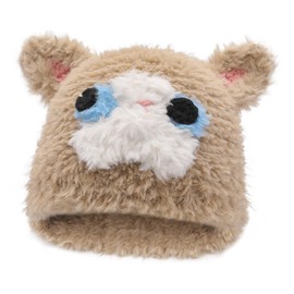 ZLYC Women Crochet Hat Knit Cat Ear Slouchy Beanie Cute Vintage Grunge Fuzzy Hat(Cat Khaki),One Size