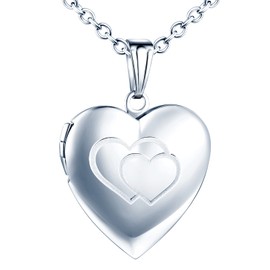 MicVivien Heart Shape Photo Locket for Opening Photo Pictures Amulet Stainless Steel Love Heart Pendant Necklace with 50 cm Chain for Men Women - Colour Silver, Stainless Steel