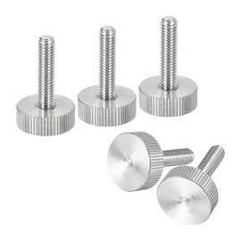 sourcing map M6x25mm Knurled Thumb Screws, 5pcs 304 Stainless Steel Flat Knurled Head Fully Threaded Thumb Screws Bolts Grip Knobs Fasteners