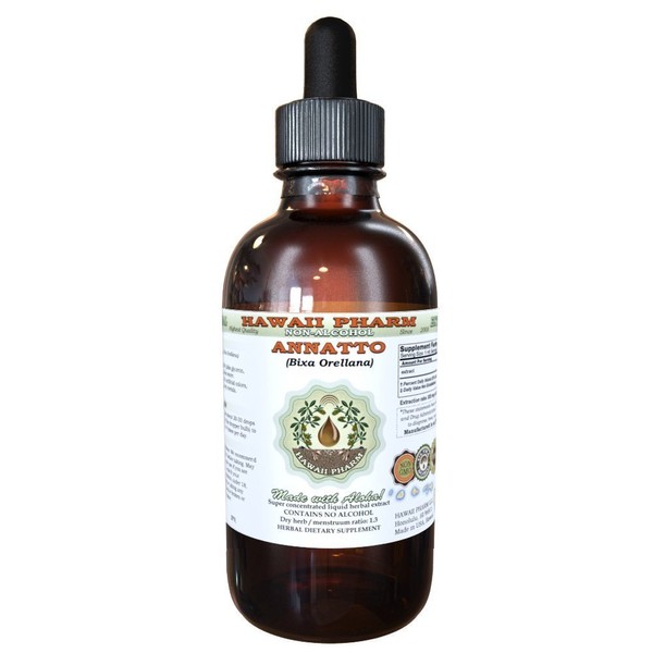Hawaii Pharm Annatto Alcohol-Free Liquid Extract, Organic Annatto (Bixa Orellana) Dried Seed Glycerite Natural Herbal Supplement 2 oz