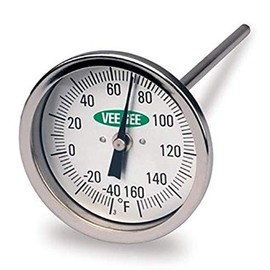 Vee Gee 039-82200-36 Dial Thermometer, 3" Dial Diameter, 0 to 200 Degree F Range, 2 Degree F Subdivision, 36" Stem Length, 0.313" Stem Diameter