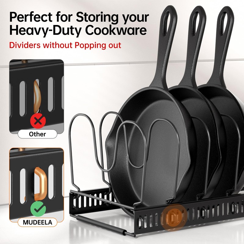 MUDEELA Expandable Pots and Pans Organizer Rack under Cabinet, Pots