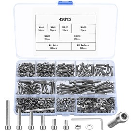 M4 Screws Set, 420 Pieces Cylinder Screws with Hexagon Socket Screws Nuts Set, Threaded Screws, Machine Screws Assortment Set, Stainless Steel Hex Socket Screws and Washers Set