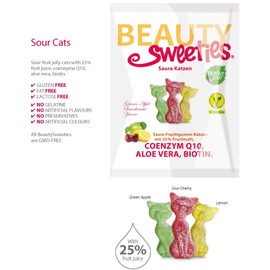 BeautySweeties Saure Katzen – Fruchtig-saure & vegane Fruchtgummi-Katzen mit 25% Fruchtsaft - Praktisch im 125 g Beutel