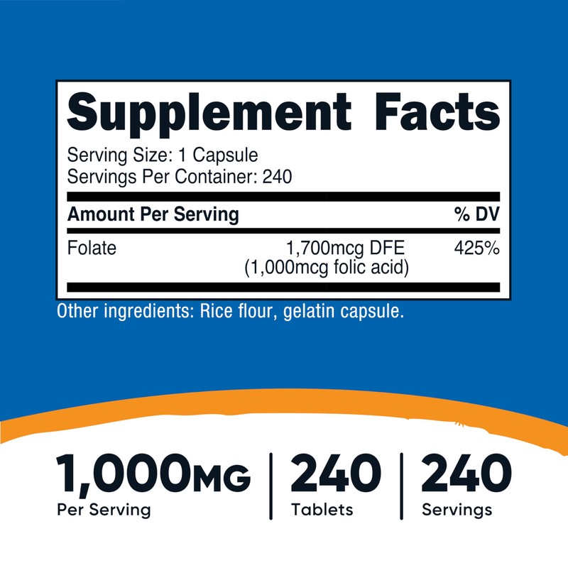 Nutricost Folic Acid (Vitamin B9) 1000 mcg, 240 Capsules