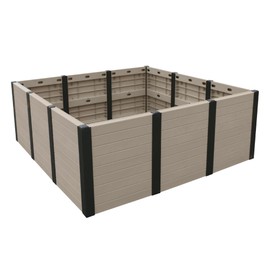 Tierra Verde 48-Inch x 48-Inch Raised Garden Bed with Tool-Free Connect System and Crafted from Recycled Materials, for Patios or Decks, Khaki