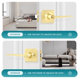 Heittis 6 Pack Gold Entry Door Handle Keyed Alike, Heavy Duty Entrance Door Lever, Exterior Lockset Contemporary Style, Modern Front Door Hardware