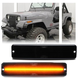 GSOWO 2 PCS Amber LED Side Marker Light for Je-ep Wrangler YJ 1987-1995, Smoked Lens Front Turn Signal Indicator, Left/Right Side Fender Sidemarker Lamps
