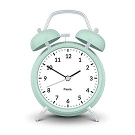 Fisura – Analog Alarm Clock Without Ticking, with LED Night Light – Mint Green Metal – 6.3 x 4.5 x 2.1 in