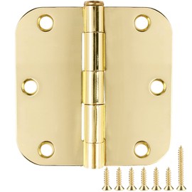 Door Hinge 3 1/2" 18 Pack Rounded Door Hinges Polished Brass 3.5" x 3.5 Inch Hinges for Doors Interior 5/8" Radius Corners Residential Heavy Duty Steel,Reversible Removable Pin Hinge Factory Shop
