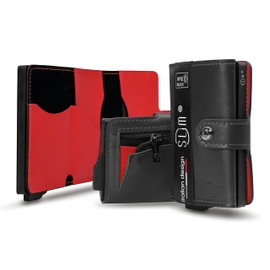 SLim Credit Card Holder Shielded Wallet Men's RFID Card Holder Anti-Clonation Women's Card Holder Men, Black and Red, Con Zip, Modern, black and red, Modern