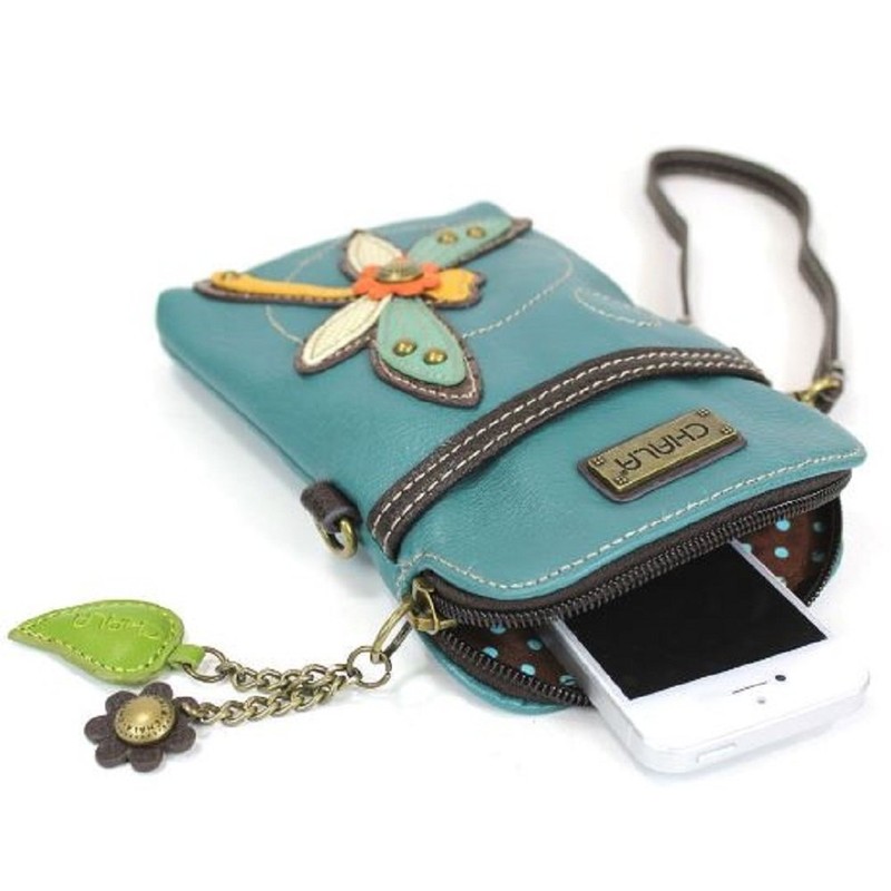 Chala teléfono Celular Bolso Crossbody Pleather Convertible Libélula Turquesa