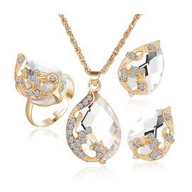 TOEECY Jewellery Set for Women and Girls Crystals Peacock Pendant Necklace Earrings Rings Set Jewellery Set Cubic Zirconia Gift Bridal Jewellery, Alloy Steel