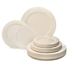 " OCCASIONS " 360pcs Pack 120 Guest Wedding Party Disposable Plastic Plate Set-120x9'' Luncheon + 120x7.5" Appetizer/Salad + 120x6.25'' Dessert plates - (Plain Ivory)