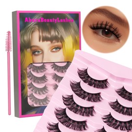 AKARA Natural Eyelashes, 7 Pairs, 3D Artificial Eyelashes, Russian Strip, False Eyelashes, Faux Mink Fake Lashes (Russian-R04)