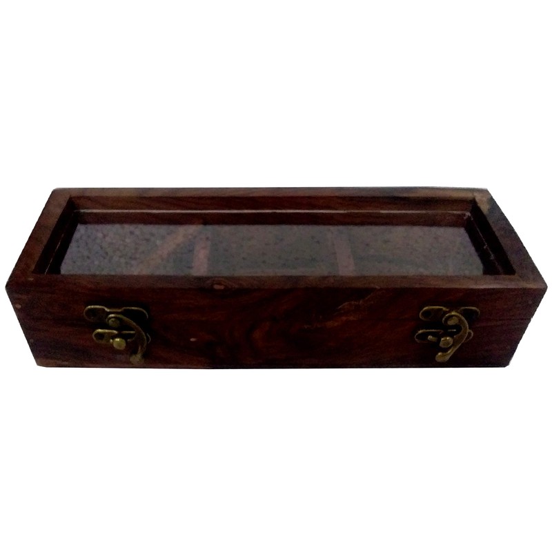 Purpledip Wooden Box: 3 Compartment Case with Transparent Cover -