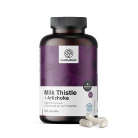 HealthyWorld® Milk Thistle + Artichoke Capsules - Liver Support & Detoxification - 120 Plant Capsules - 4 Month Supply - High Dose with 80% Silymarin - With Artichoke, Dandelion and Desmodium