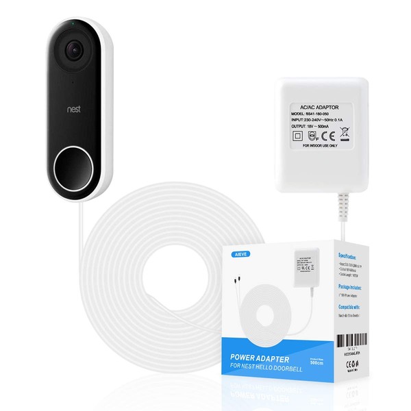 Aieve Power Supply for Nest Video Doorbell,Power Adapter 18V Doorbell Transformer Compatible with Nest Hello Video Doorbell, Arlo and more 18V Video Doorbell (5m/16ft)