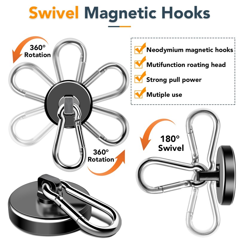MIKEDE Strong Magnetic Hooks, 150LB Neodymium Black Magnets Heavy Duty