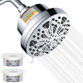 JESWO Cabezal de Ducha de 5' con 2PCS Filtro de Ducha de 20X, 8 Modos Ajustables de Regaderas para Baño Alta Presión, Eliminar Cloro y Sustancias Nocivas para Agua Dura