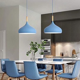 CraftThink Nordic Modern Ceiling Light Fixture, Macaron Pendant Light Teardrop Drop Simple Light Hanging Lighting Fixtures Chandelier for Restaurant bar Coffee Dining Room (Color-Blue)-12 inch Width