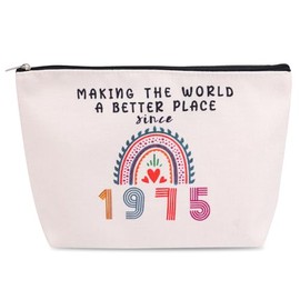 50th Birthday Gifts for Women, Linen Travel Makeup Bags 1975 50 Year Old Birthday Gifts Ideas Cosmetic Bag Storage Pouch with Zipper Design for Mom Wife Aunt Best Friends Sister