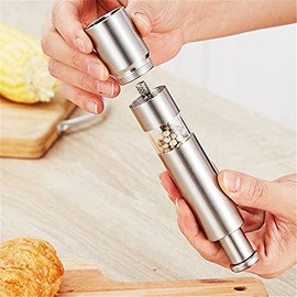 domoi Manual Salt and Pepper Grinder Set Thumb Push Pepper Mill Stainless Steel Spice Sauce Grinders with Metal Holder